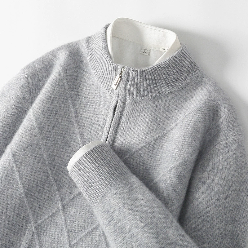 Двухниточный утолщенный Мужской трикотажный пуловер из 100% чистой шерсти, рубашка с высоким воротом на молнии, трансграничный кашемировый свитер для осени и зимы