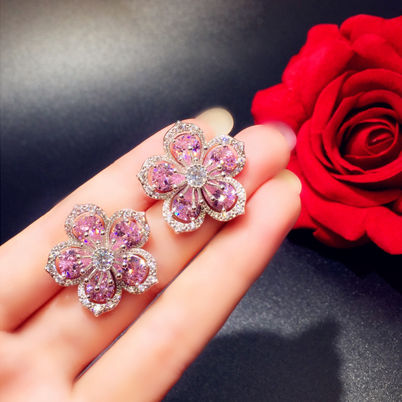 10g Weight Earrings Event & Party Supplies Fashion Flower Copper Inlay Zircon Ear Studs 1 Pair