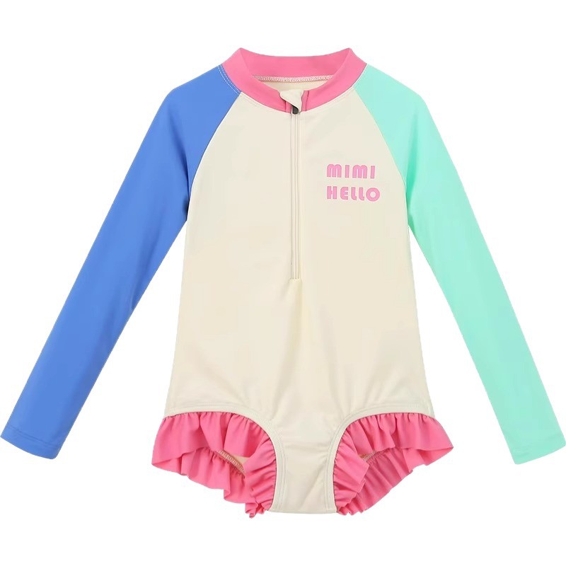 Girls' Swimwear Summer 2025 New Style Girl's Dopamine Swimsuit Holiday Children's Long Sleeve Swimsuit