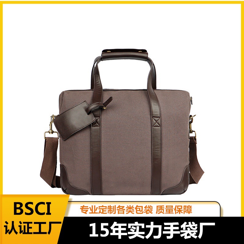 Bsci Factory Canvas Computer Bag Portable Laptop Bag Business Trip Business Computer Bag