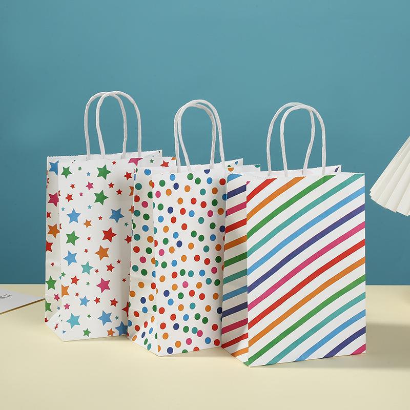 24pcs Rainbow Kraft Paper Gift Bags Happy Birthday Festival0|ms
