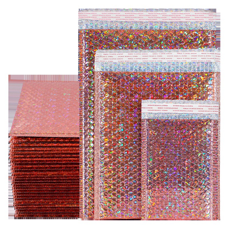 Rosa de oro bolsa de burbuja de láser ropa bolsa de embalaje de la logística bolsa de espuma impermeable bolsa de burbuja sobre bolsa
