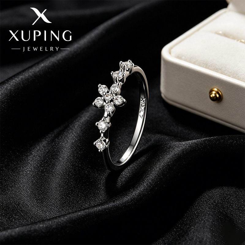 Xuping simple ins viento flor dulce anillo de aleación de cobre chapado blanco coreano diario fácil de usar anillo de viento suave