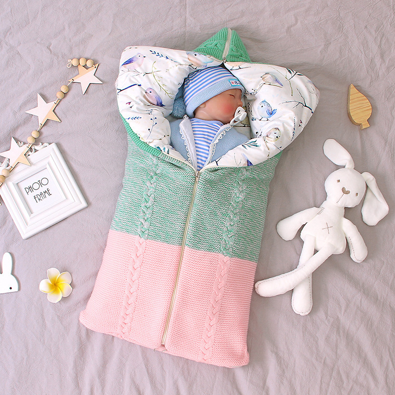 Ins hot-selling autumn and winter baby sleeping bag, newborn envelope-style thickened zipper anti-kick sleeping bag