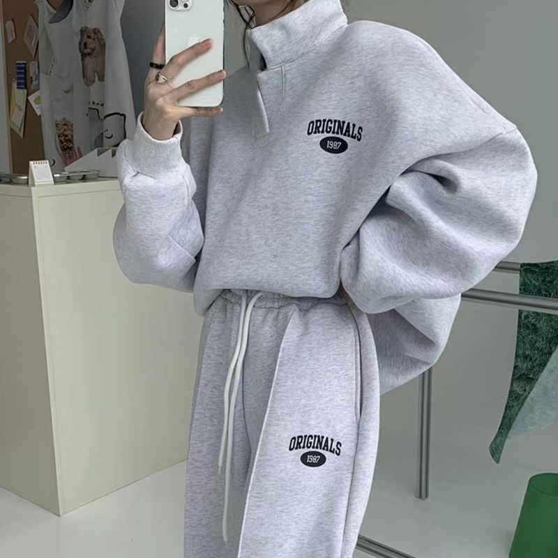 2025新款秋冬季美式ins潮宽松运动套装女炸街盐系加厚卫衣两件套|undefined