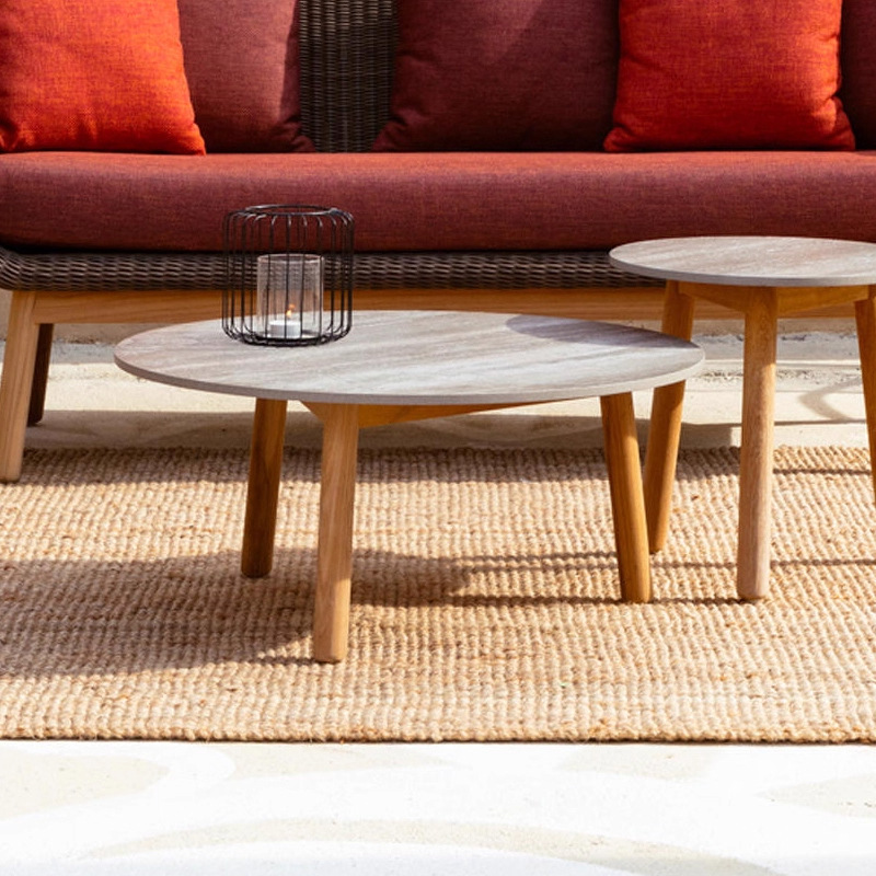 Sofá de madera maciza al aire libre patio ocio simple terraza villa balcón jardín silla de caña muebles mesa de té combinación