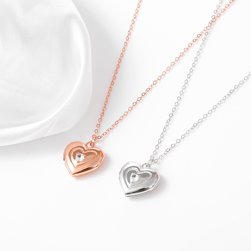 1 Pieza Plata De Ley 925 Forma De Corazón Plata De Ley 925 Cadena Portacables Collar Colgante display picture 2