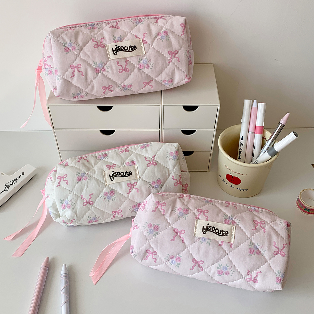 60g Weight Pencil Case Stationery Type 1 Piece Quantity Class, Learning, Graduation Occasion Cotton, Polyester Material Bow Knot Pattern Korean Style Style Bow Knot Cotton Polyester Class Learning Graduation Korean Style Pencil Case 无