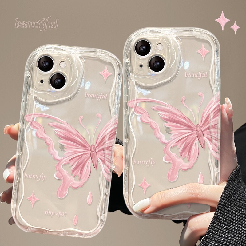 Pink Butterfly Case Suitable for Apple 15 Plus, Cross-Border 16 Pro Max Phone Case, iPhone 17 Transparent, 13 Girly, 14