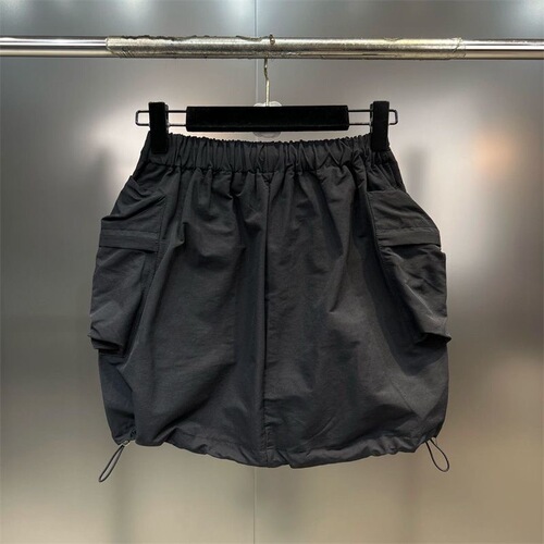 Women's Summer New American Drawstring Workwear Half-Body Skirt Children Trendy Sweet Cool Versatile Solid Color Short Skirt
