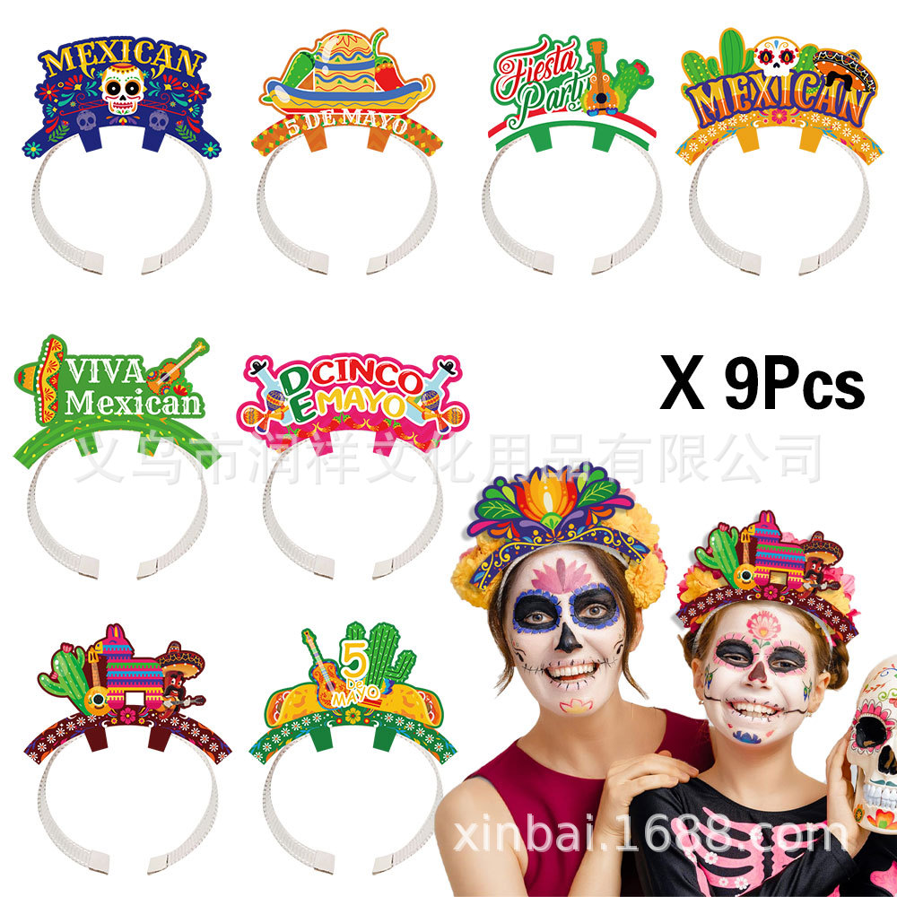 Suministros para fiestas mexicanas HAPPY NEW YEAR Diadema para fiestas de cumpleaños Diadema de papel para decorar tocado