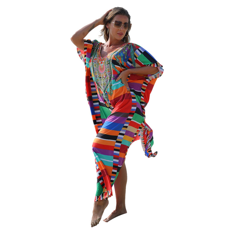 Playa blusa transfronteriza estilo europeo y americano color cuadrado posicionamiento traje playa exterior vestido bikini blusa 5D63