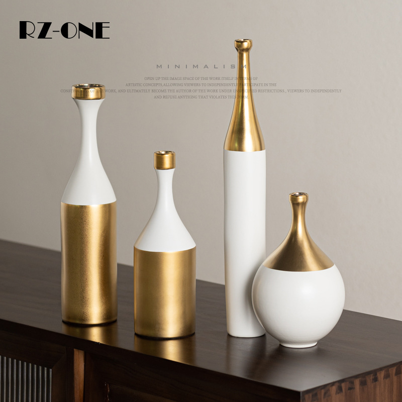 Craftsman Thirteen Italian Light Luxury Model Room Sofa Coffee Table Platinum Ceramic Vase Floral Tray Decoration