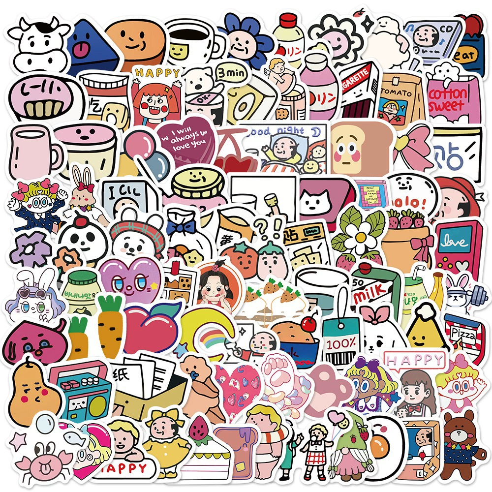 Cute Sticker Set, PVC Cute Designs, 90-sheet Pack, 3–5 cm Sizes