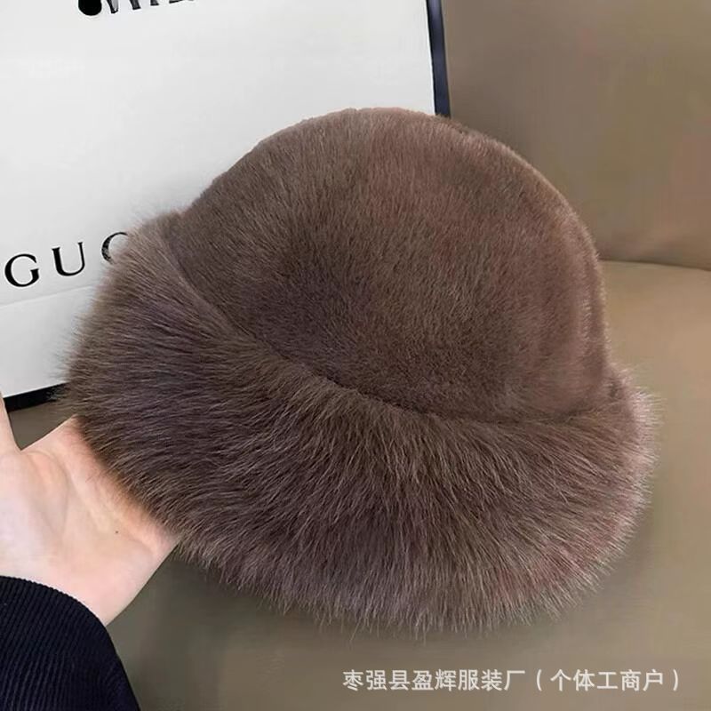 2025新款秋冬季加厚仿皮大帽檐蒙古女士防风防寒护耳毛绒渔夫帽|undefined