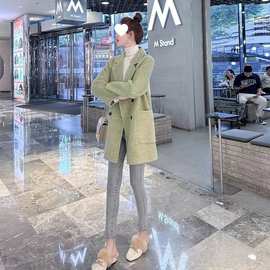牛果绿赫本风加厚羊毛大衣女秋冬小个子年新款时尚羊毛呢外套