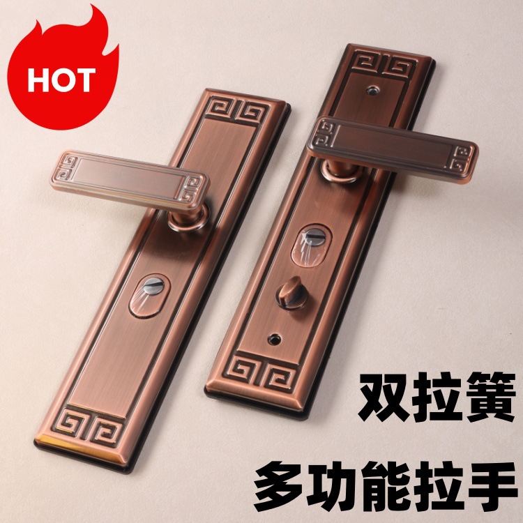 双弹簧红古铜防撬防盗门加厚通用型拉手入户门多功能铁把手铁面板