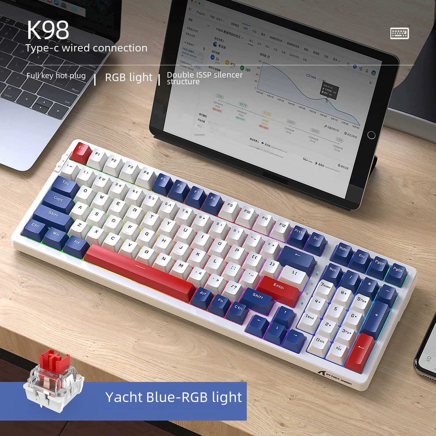 Attack Shark Attack Shark K98RGB подсвечиваемая проводная сменная игровая клавиатура по индивидуальному заказу