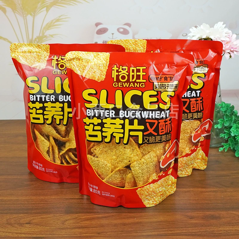 Ге Ван Татарские гречневые хлопья 80 г Соус со вкусом говядины Большая упаковка Хрустящие рисовые крекеры Офисная закуска для просмотра шоу.