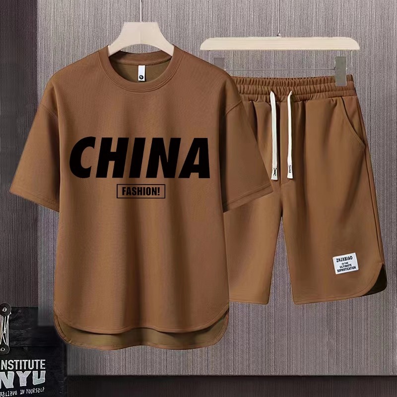 Men's Clothing 2024 Waffle Casual Summer Suit Men's Loose Teen Short sleeved T shirt Shorts Handsome Two piece Suit_mkmklike.com