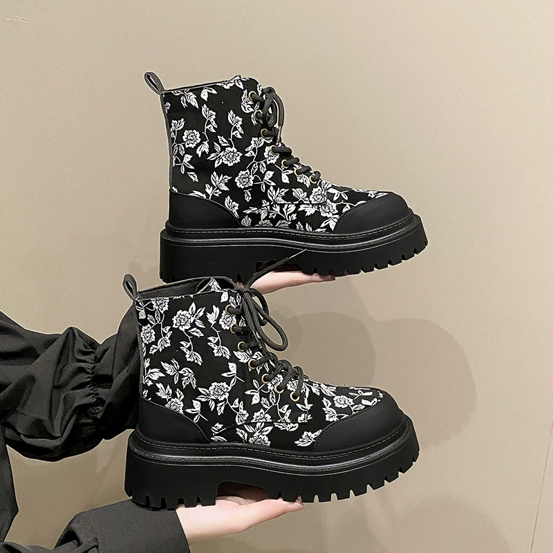 35-42 размера плюс размер женская обувь осенние сапоги Martin женский английский стиль 2024 новый сетка красная толстая подошва ретро короткие сапоги 41