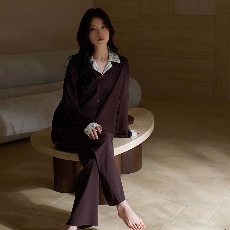 莫代尔高档时尚睡衣女士春秋长袖开衫轻奢设计感家居服纯色可外穿|undefined