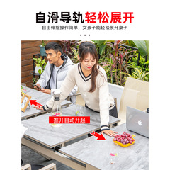 北歐伸縮戶外桌椅組合花園別墅桌椅網布岩板室外庭院露台休閒桌椅