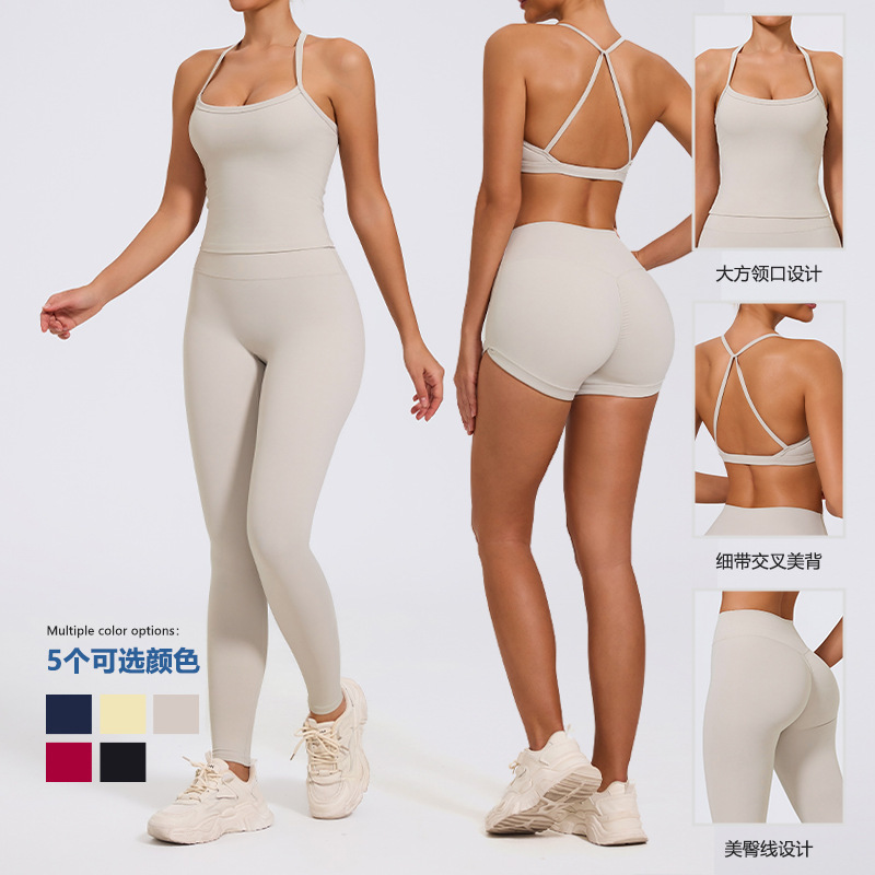 熙伽跨境裸感美背瑜伽文胸V领聚拢运动内衣紧身跑步健身套TZ07/08|undefined