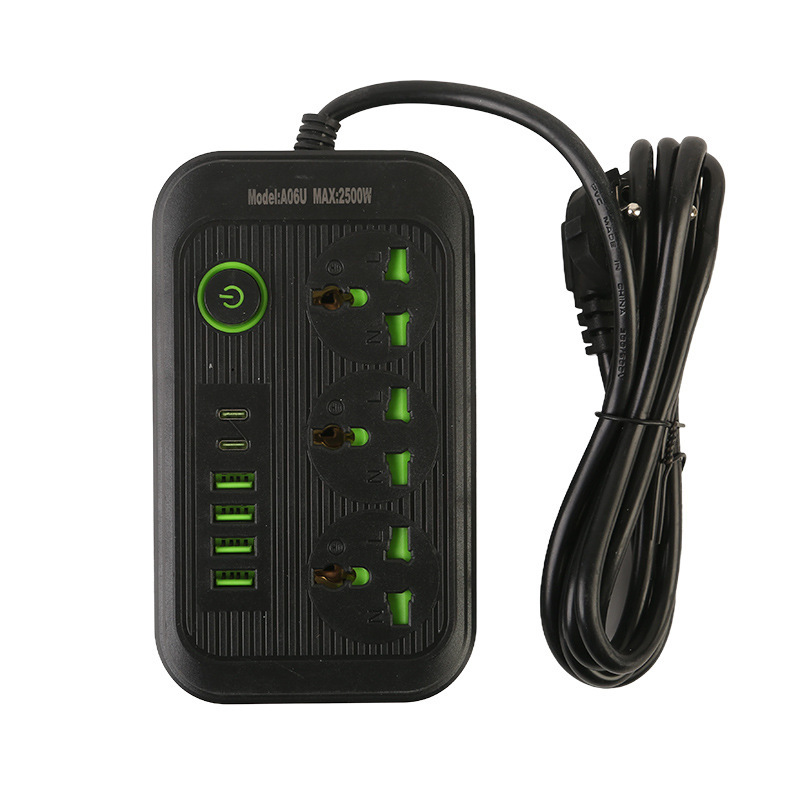 4USB + 2Type-C enchufe con puerta de seguridad verde estándar británico estándar europeo y americano anillo de decoración del interruptor de botón