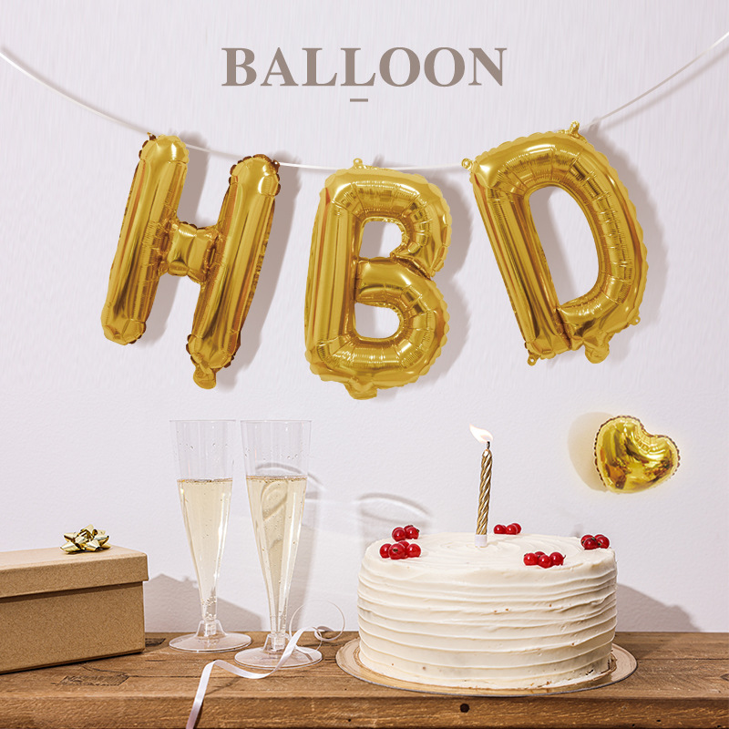 16寸32寸字母HBD鋁膜氣球精裝生日快樂套裝字母鋁箔氣球生日套裝