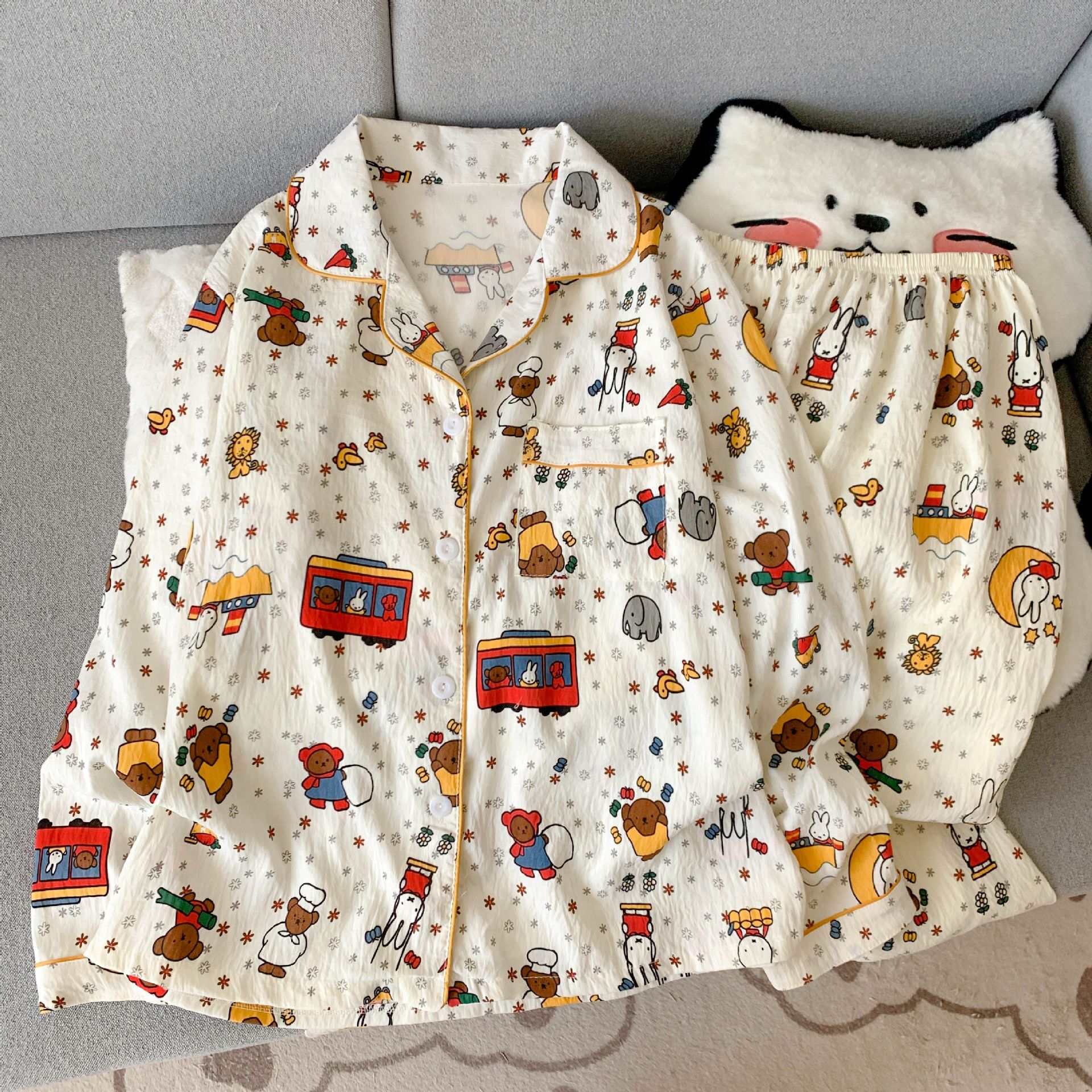 Al por mayor transfronterizo primavera y otoño 2026 nuevo pijama de mujer dibujos animados nubes dulces cardigan de algodón mangas largas pantalones largos cubierta de ropa para el hogar image 9