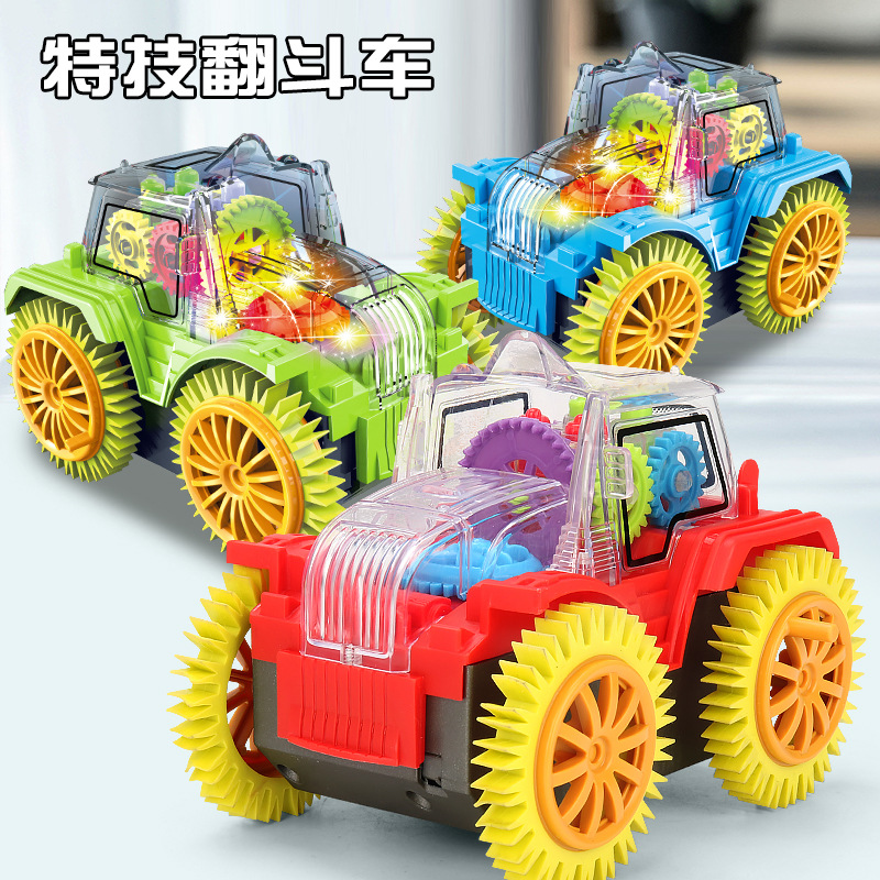 Acrobacias eléctricas para niños camión de descarga de música iluminación universal engranaje rodante coche juguetes para niños al por mayor