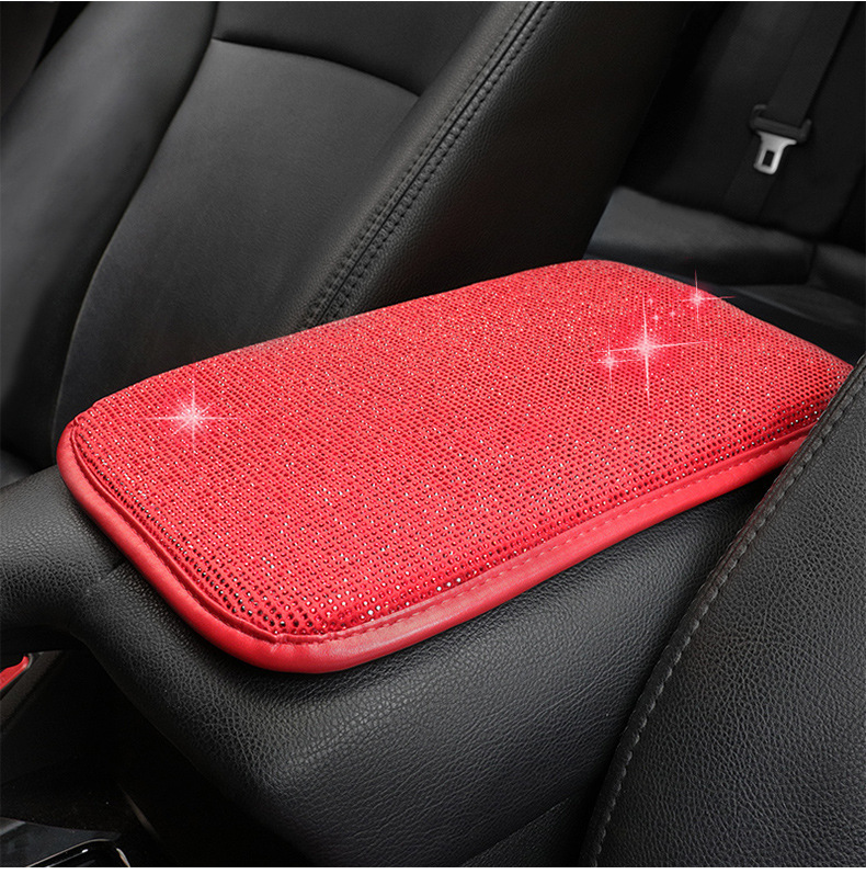 Cross-Border Car Interior Accessories, Diamond-Encrusted Car Armrest Box Mat, Creative Diamond-Encrusted Armrest Protective Cover, Hot-Drilled Diamond Armrest Pad