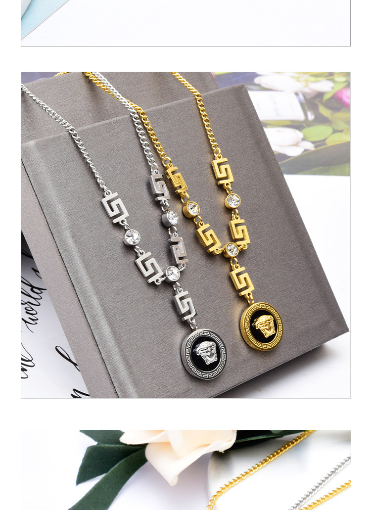 Fashion Letter Titanium Steel Inlay Zircon Pendant Necklace display picture 3