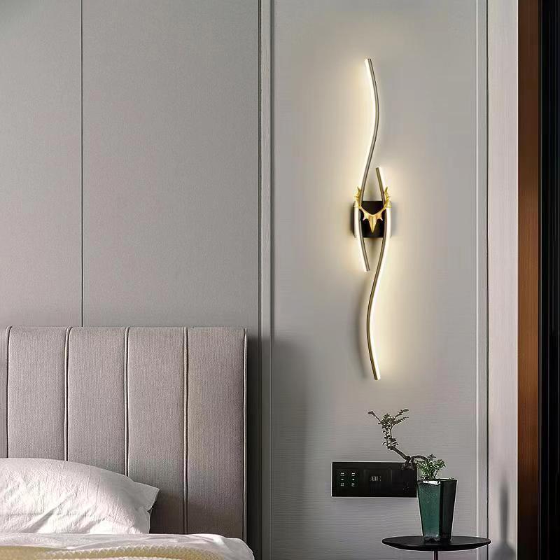 Luz de pared de dormitorio moderna simple larga luz de lujo red creativa sala de estar TV de fondo pared escalera luz de cabecera