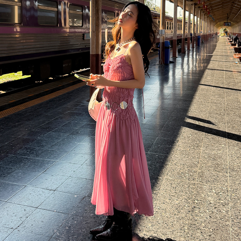 「 3.4 春夏预售 」MMFISH 褶皱系带吊带不规则迷笛薄纱裙 26Q082