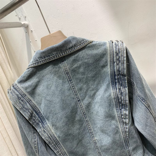 European denim jacket women's beaded top 2024 spring new style short jacket with Hong Kong style design