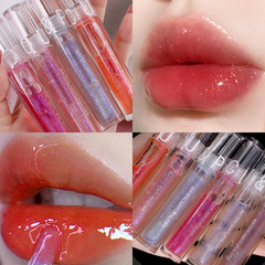 PCU Transparent Water Glow Glass Lip Balm, Moisturizing Mirror Layering with Sparkle, Colorless Transparent Pouty Lip Color for Girls Students