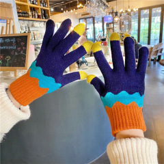 Touchscreen Glove for Winter Women, Cute Fleece Lined, Warm and Coldproof, Riding Student Five-Finger Autumn/Winter Wave Pattern Gloves