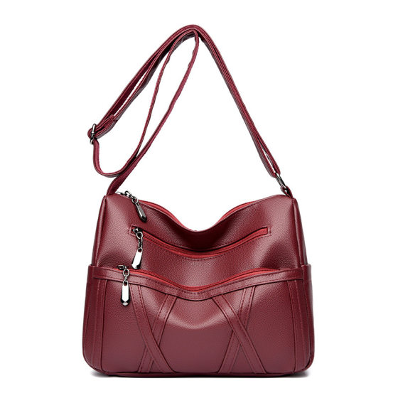 Texturized Women's Bag 2024 Explosive Soft Leather Multi-Layer All-Match Shoulder Crossbody Bag Large Capacity Middle-aged and Elderly Mother Bag