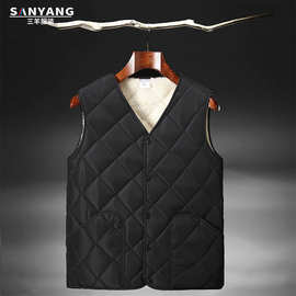 三羊冬季2022加绒加厚男士棉马甲男爸爸装保暖背心内穿外穿中老年