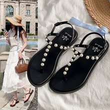 凉鞋珍珠水钻时尚2025新款夏季仙女平底罗马鞋小众度假风