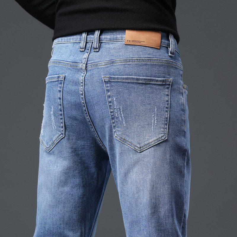 2023 primavera y otoño nuevos pantalones vaqueros delgados para hombres estilo coreano delgado elástico urbano suelto recto tendencia pantalones