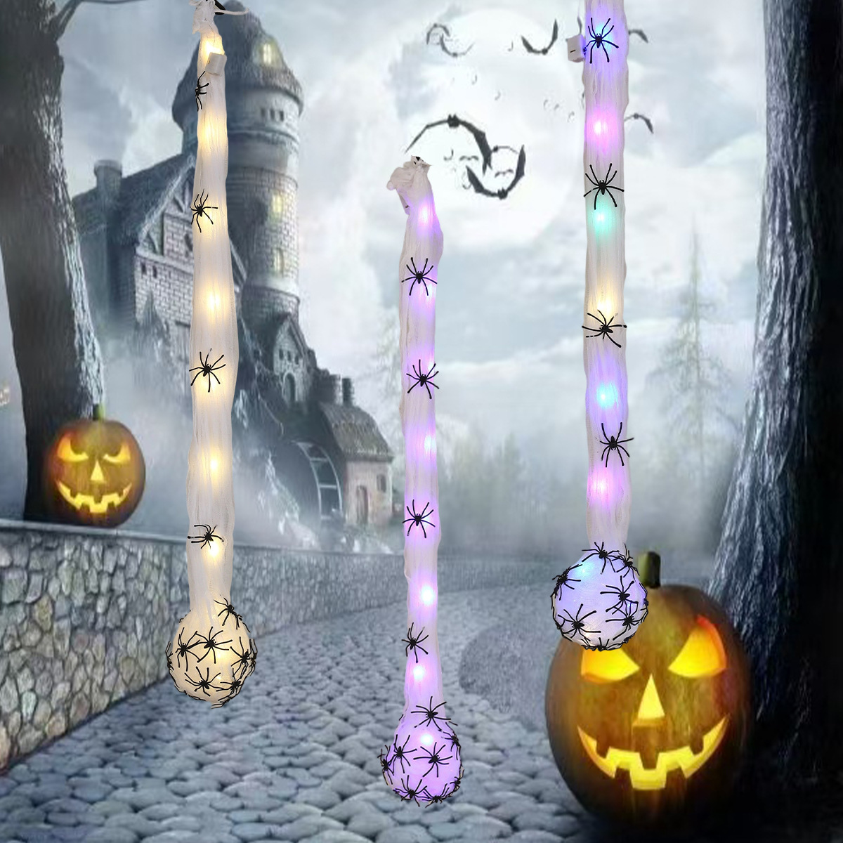 Accesorios de decoración de ambiente de Halloween, hilo de telaraña colgante, bola de algodón, bolsa de huevo de araña luminosa, habitación secreta, juguete complicado