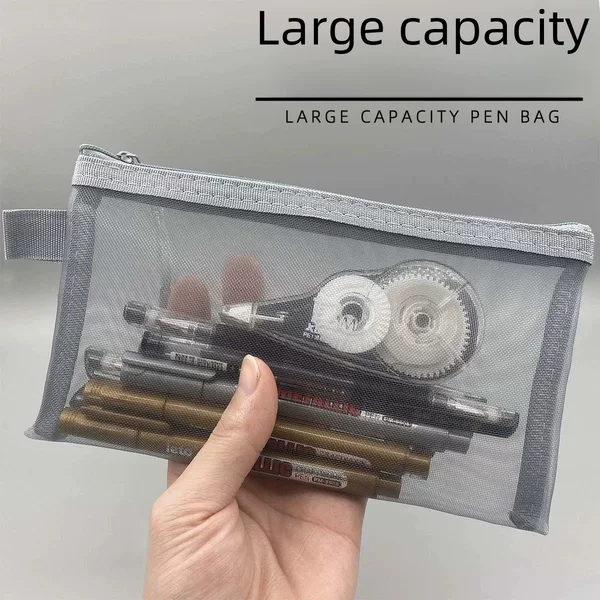 Transparent Mesh Pencil Bag Large Capacity Zipper Storage Bag Student Examination Portable Pencil Bag Stationery Bag Printable