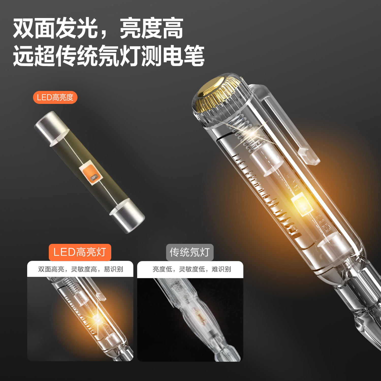 得力工具DL8001简易式测电笔家用电工多功能透明柄螺丝刀LED
