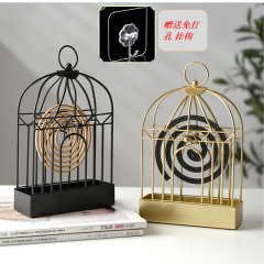 Factory direct sales creative birdcage mosquito coil rack golden mosquito coil plate fireproof gray box wire incense rack home decoration