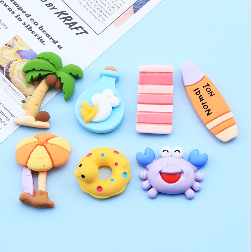 Creative Beach cangrejo tabla de surf de coco brillante accesorios de resina DIY teléfono móvil Shell crema pegamento accesorios para el cabello paquete de material