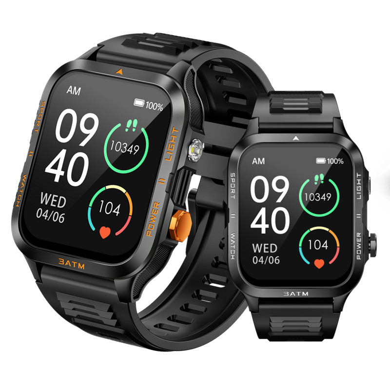 Smartwatch KT89 con ampio schermo da 1,96 pollici, chiamate Bluetooth, torcia a LED, orologio sportivo per attività all'aperto, unisex, stile business, lusso/sportivo._voghion.com