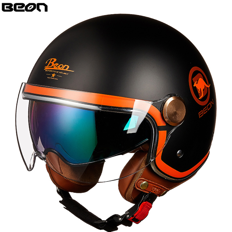 BEON casco de la motocicleta retro medio casco cuatro estaciones universal de los hombres y las mujeres del coche eléctrico de la motocicleta casco de doble lente